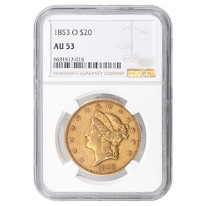 1853-O $20 Liberty Gold Double Eagle NGC AU53