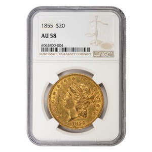 1855 $20 Liberty Gold Double Eagle NGC AU58