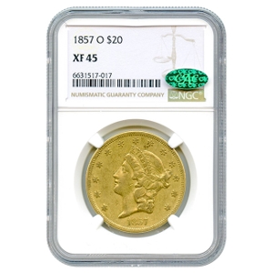 1857-O $20 Liberty Gold Double Eagle NGC XF45 CAC