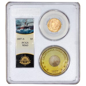 1857-S $5 Liberty Gold Half Eagle Shipwreck SS Central America PCGS MS63