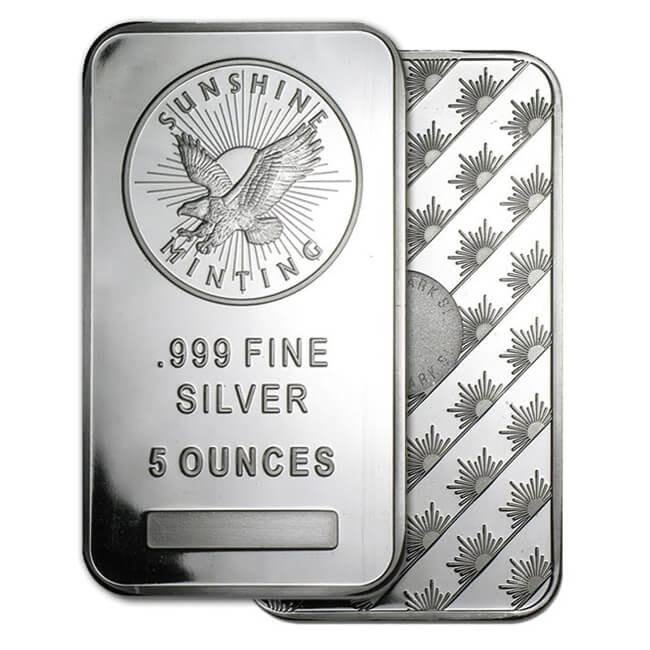 Silver Sunshine Mint Bar | 5 oz .999 Pure Silver | Wholesale