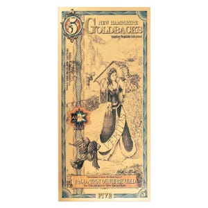 5 New Hampshire Goldback Aurum Gold Foil Note