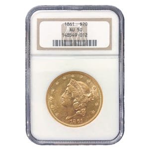 1861 $20 Liberty Gold Double Eagle NGC AU50