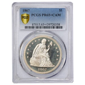 1867 $1 Silver Seated Liberty PCGS PF65+ Cameo
