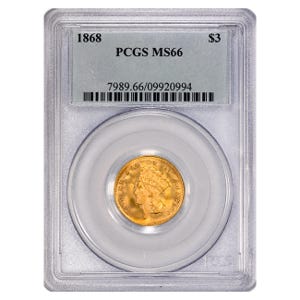 1868 $3 Gold Indian Princess PCGS MS66