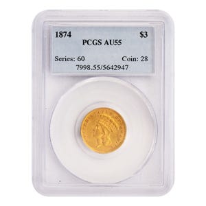 1874 $3 Gold Indian Princess PCGS AU55