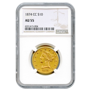 1874-CC $10 Liberty Gold Eagle NGC AU55