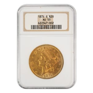 1874-S $20 Liberty Gold Double Eagle NGC AU55