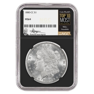 1880-CC $1 Morgan Silver Dollar Miles Standish Signature Label NGC MS64