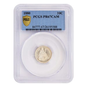 1880 Tens Cent Seated Liberty Cameo PCGS PF67