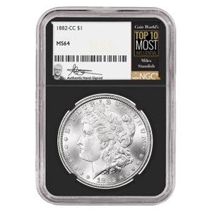 1882-CC $1 Morgan Silver Dollar Miles Standish Signature Label NGC MS64