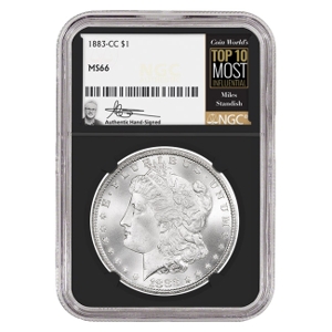 1883-CC $1 Morgan Silver Dollar Miles Standish Signature Label NGC MS66