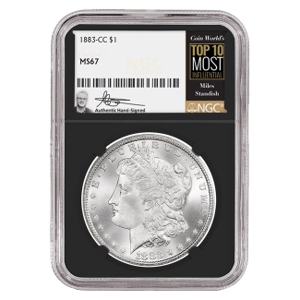 1883-CC $1 Morgan Silver Dollar Miles Standish Signature Label NGC MS67