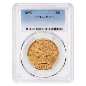 1893 $5 Liberty Gold Half Eagle PCGS MS61