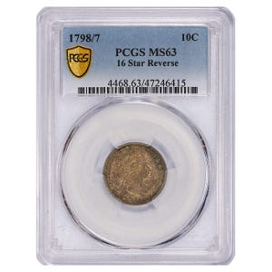 1798/7 Ten Cents Draped Bust 16 Star Reverse Parmalee Bareford Lovejoy PCGS MS63