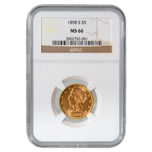 1898-S $5 Liberty Gold Half Eagle NGC MS66