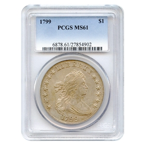 1799 $1 Draped Bust Silver Dollar PCGS MS61