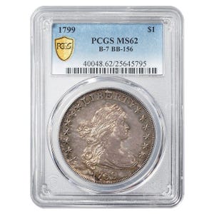 1799 $1 Draped Bust Silver Dollar Obverse Stars 7x6 PCGS MS62