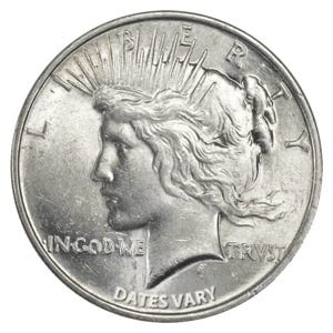 Common Date $1 Peace Silver Dollar AU/UNC
