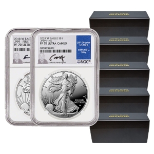 (100) 2024 1 oz Silver Eagle PF70 Coins + (20) 2018 Silver Eagles