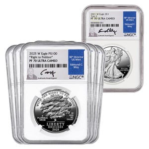 (5) 2025 Platinum American Eagle Proof 70 Coins with FREE Silver Eagle PF70