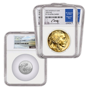 (3) 2023 Gold Buffalo Proof 70 Coins w/ FREE Bison PF70 coin