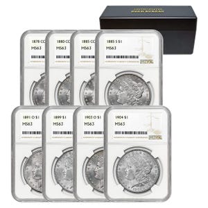 8 Piece Morgan Silver Dollar NGC MS63 Set
