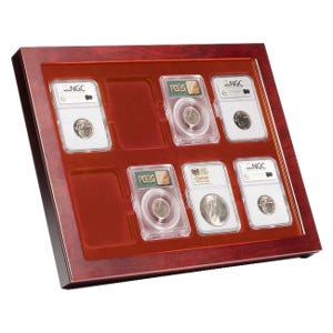 LOUVRE Mahogany Coin Showcase Frame for 8 US Certified Coin Slabs