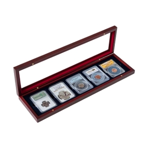 Mahogany Wood 5 Slab Rectangular Glass Lid Display Box