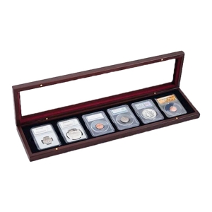 Mahogany Wood 6 Slab Rectangular Glass Lid Display Box
