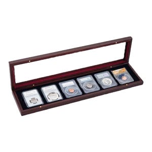 Mahogany Wood 6 Slab Rectangular Glass Lid Display Box