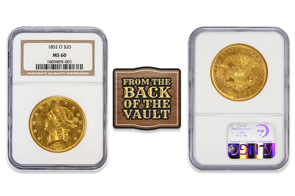 1852-O $20 Liberty Gold Double Eagle NGC MS60