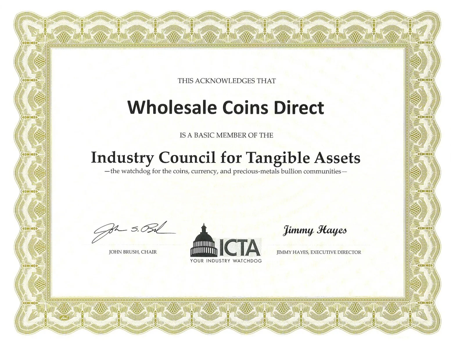 Industry Council for Tangible Assets Member - Wholesale Coins Direct